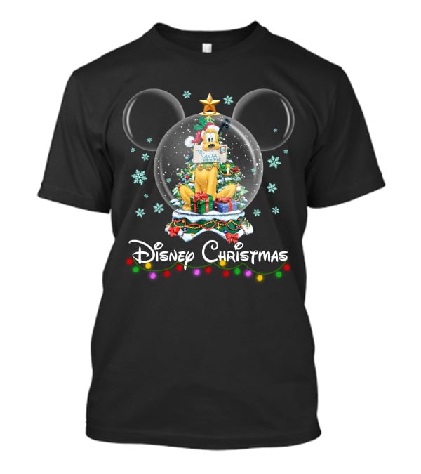 Disney Christmas Pluto Snow Globe Santa Nice List T-Shirt
