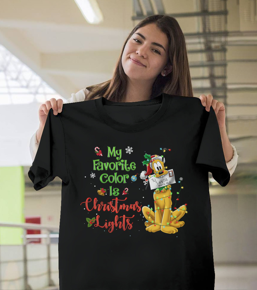 My Favorite Color Is Christmas Lights Pluto Santa Letter T-Shirt