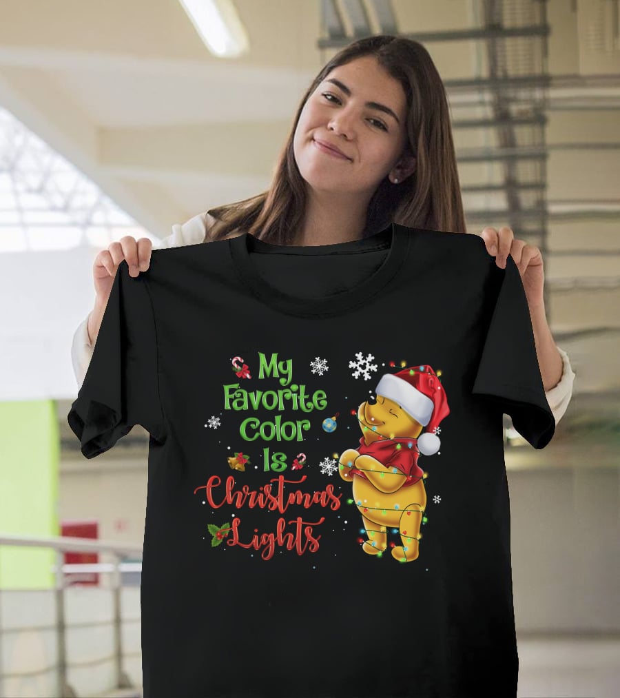My Favorite Color Is Christmas Lights Pooh Holiday Santa Hat T-Shirt
