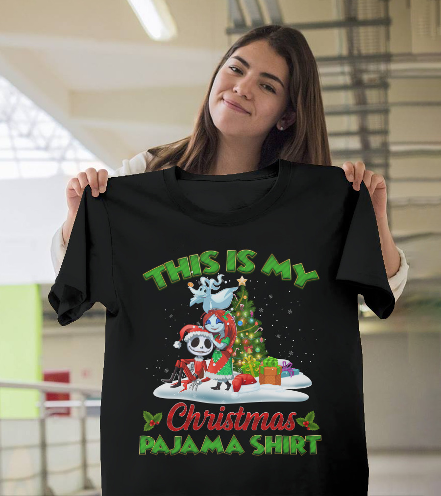 This Is My Christmas Pajama Shirt Jack Skellington And Sally Holiday Tree Scene T-Shirt