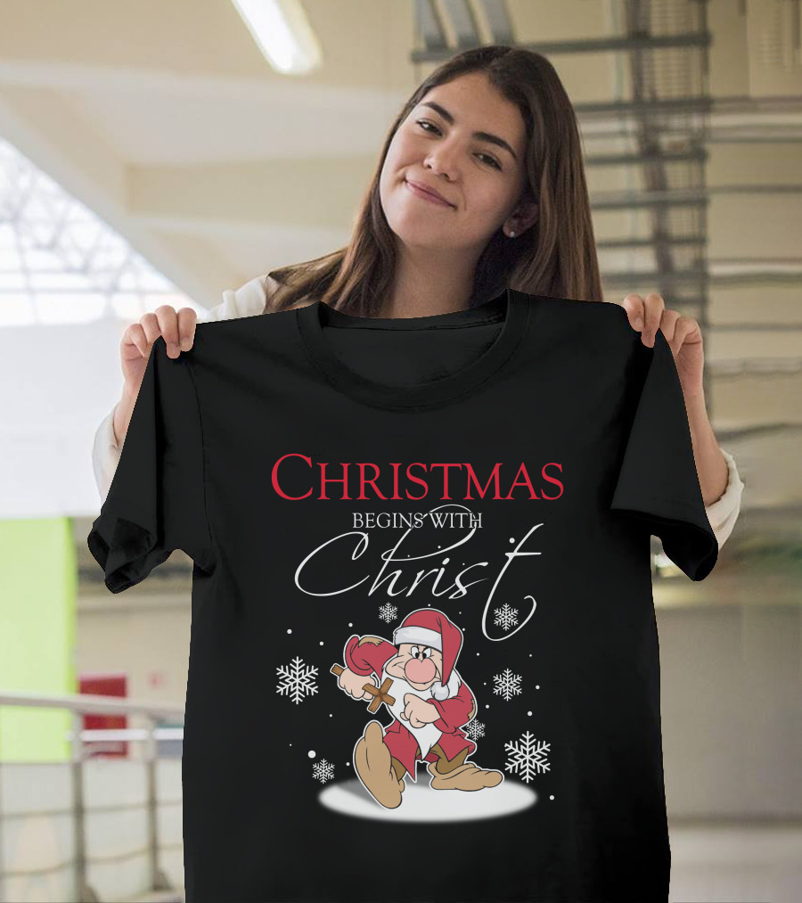 Christmas Begins With Christ Grumpy Santa Snowflakes T-Shirt