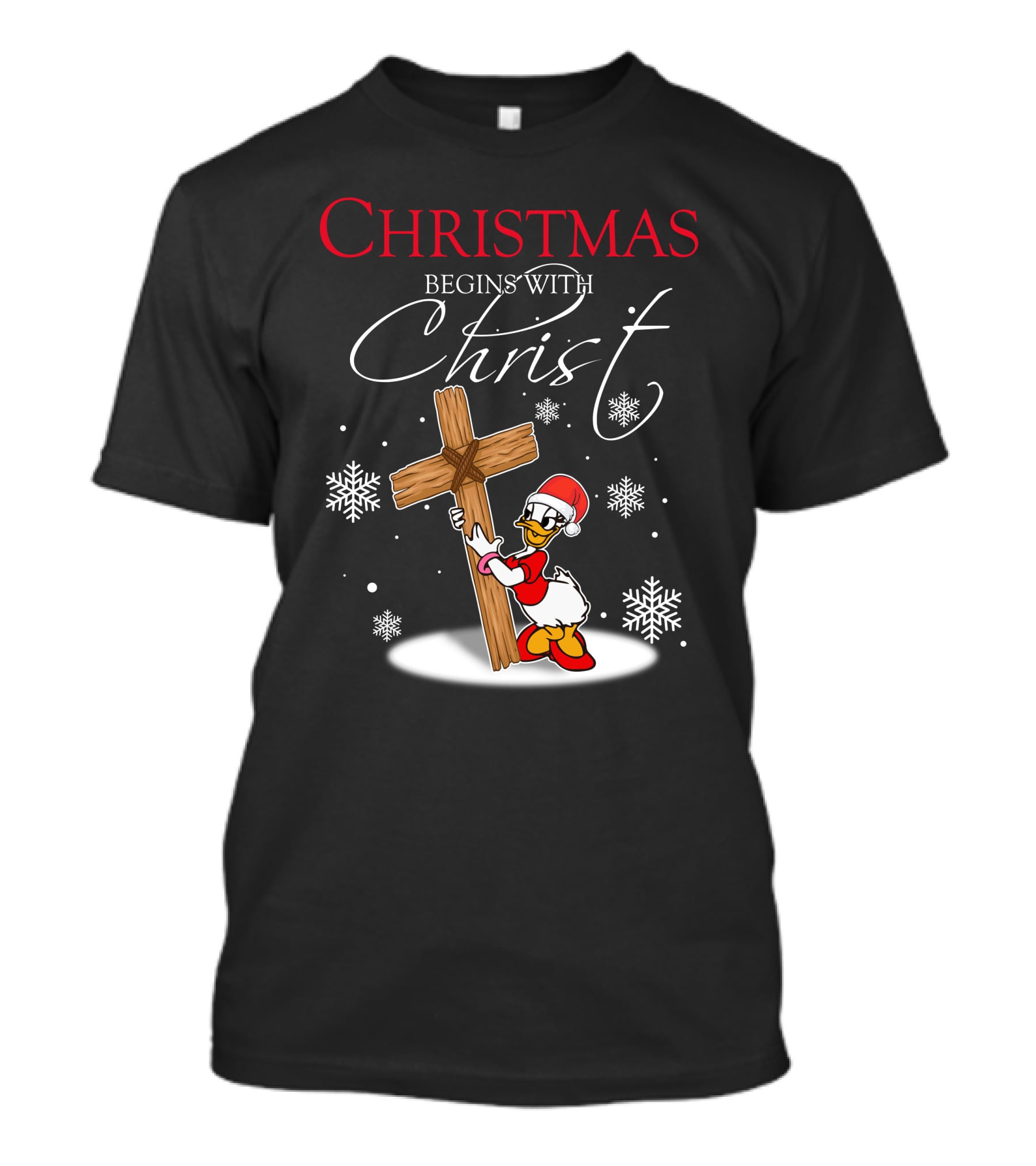 Christmas Begins With Christ Снежинки Крест Рождественский Утка Красный Колпак Носкиobos Отobwhat T-Shirt