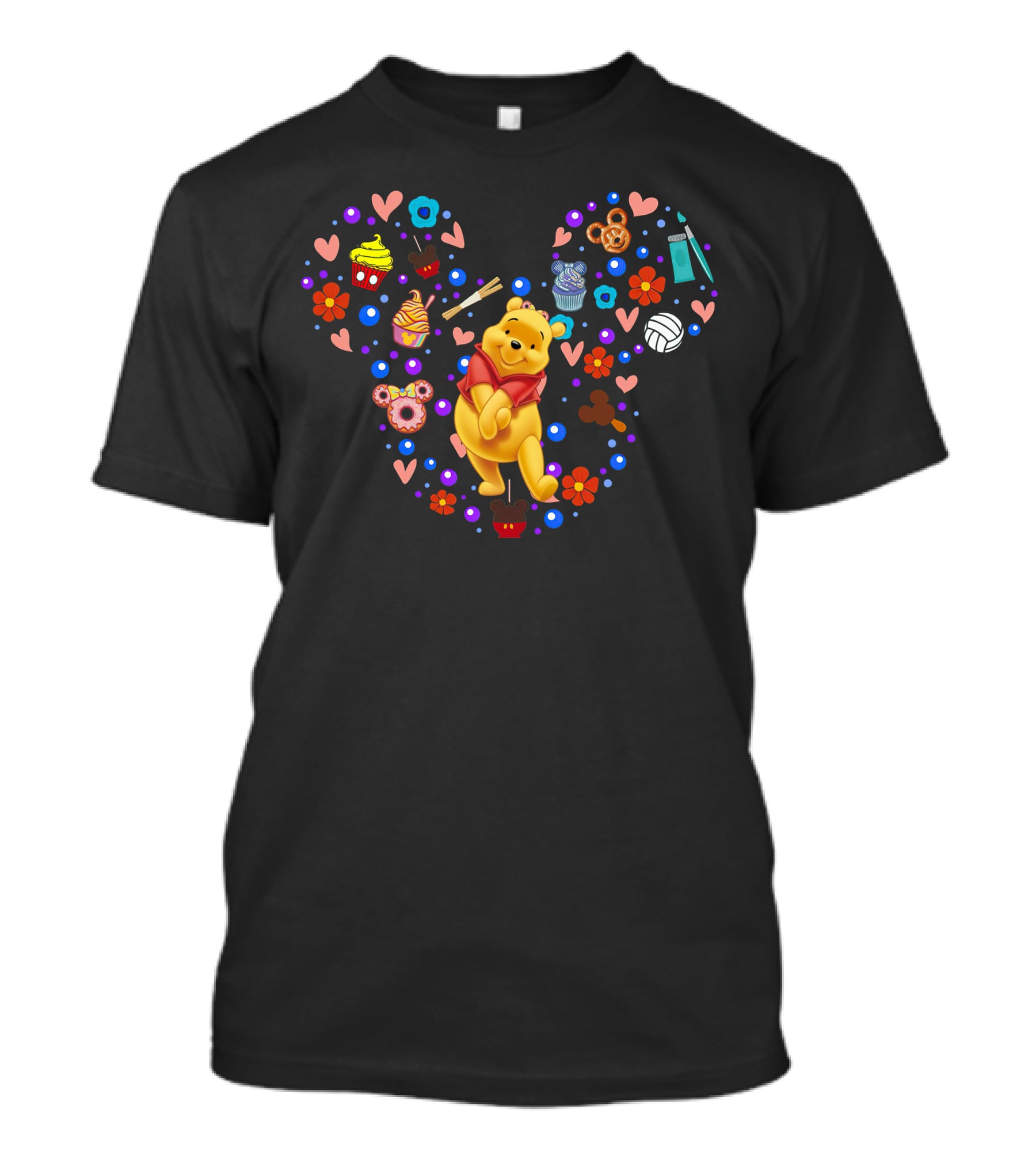 Pooh Heart With Cupcakes And Flowers T-Shirt