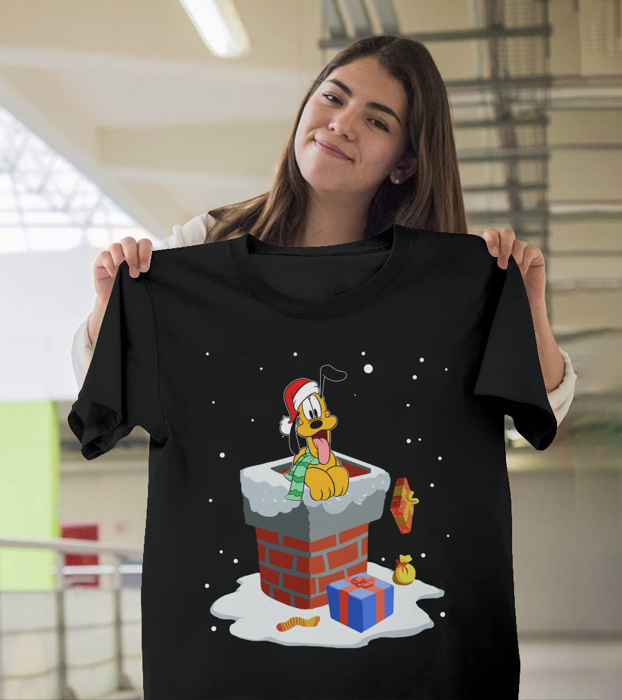 Pluto Santa Hat Chimney Christmas Gifts Snowflakes T-Shirt