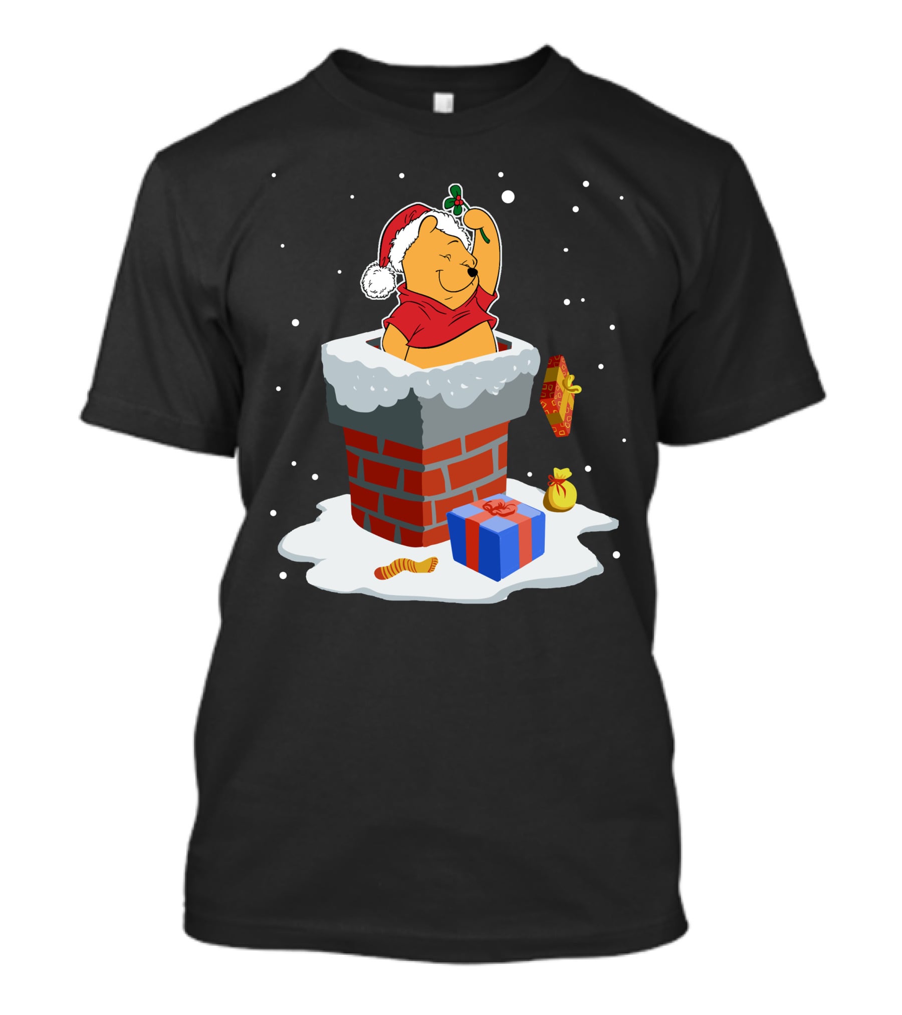 Pooh Chimney Santa Hat Holiday Mistletoe T-Shirt