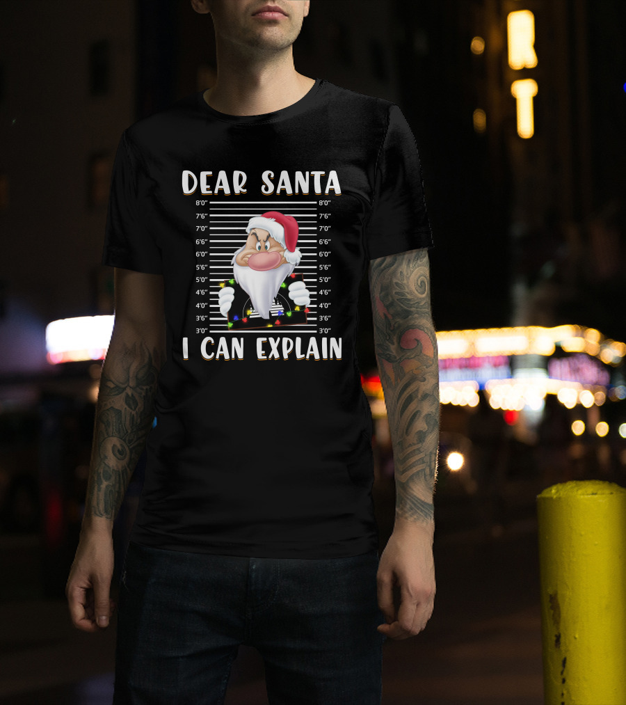 Dear Santa I Can Explain Grumpy Mugshot Christmas Santa Hat T-Shirt