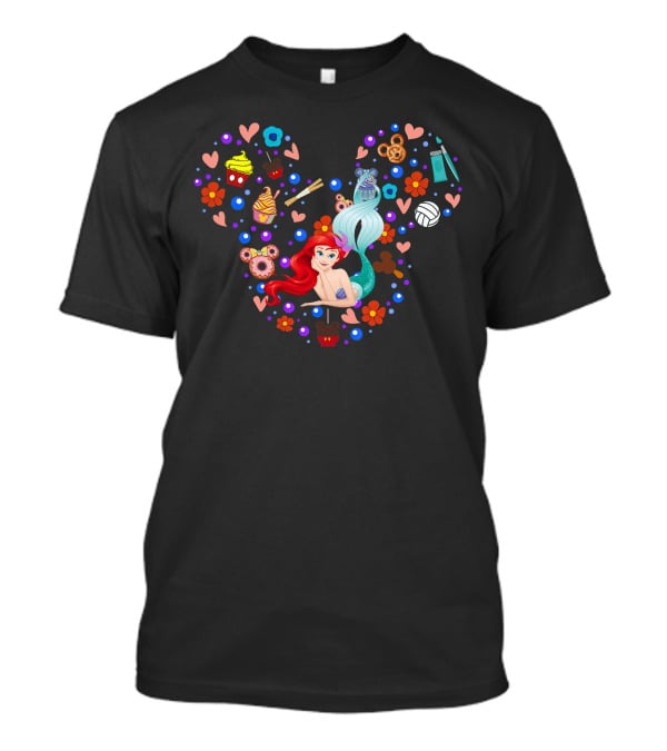 Disney Ariel Little Mermaid Mickey Mouse Icon Floral Cupcake Sushi Flowers Hearts T-Shirt