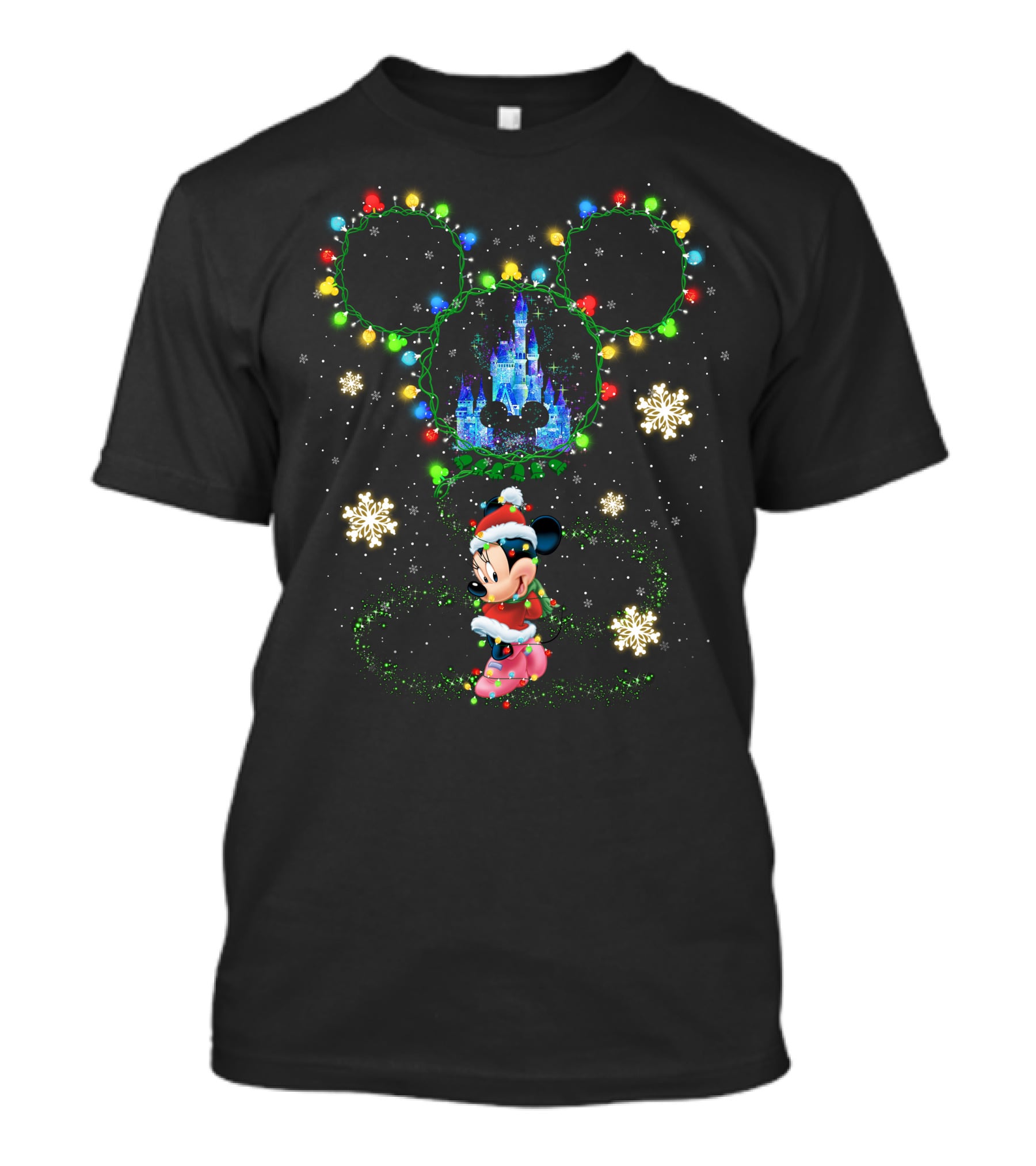 Minnie Mouse Christmas Holiday Lights Castle Snowflakes T-Shirt