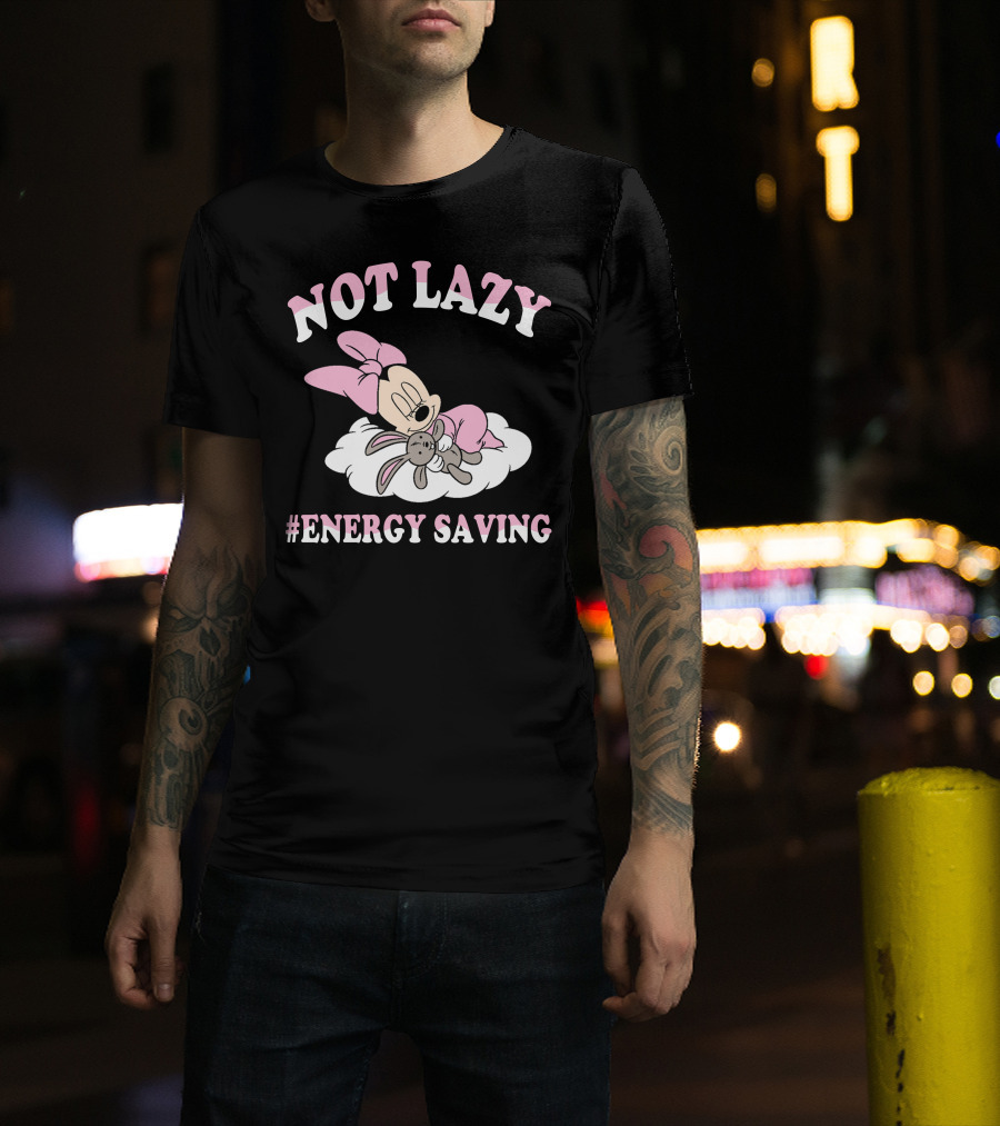Not Lazy Minnie #Energy Saving Sleeping On Cloud With Stuffed Bunny T-Shirt