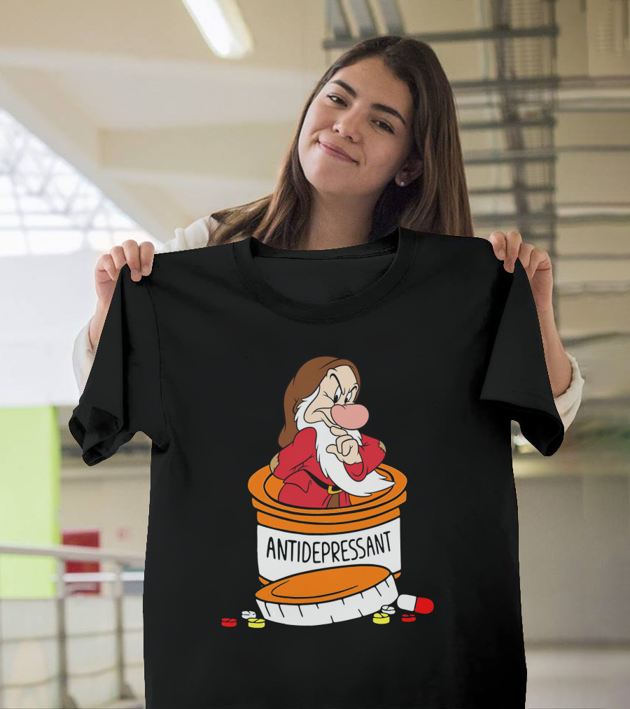 Grumpy Antidepressant Bottle Cartoon Character T-Shirt