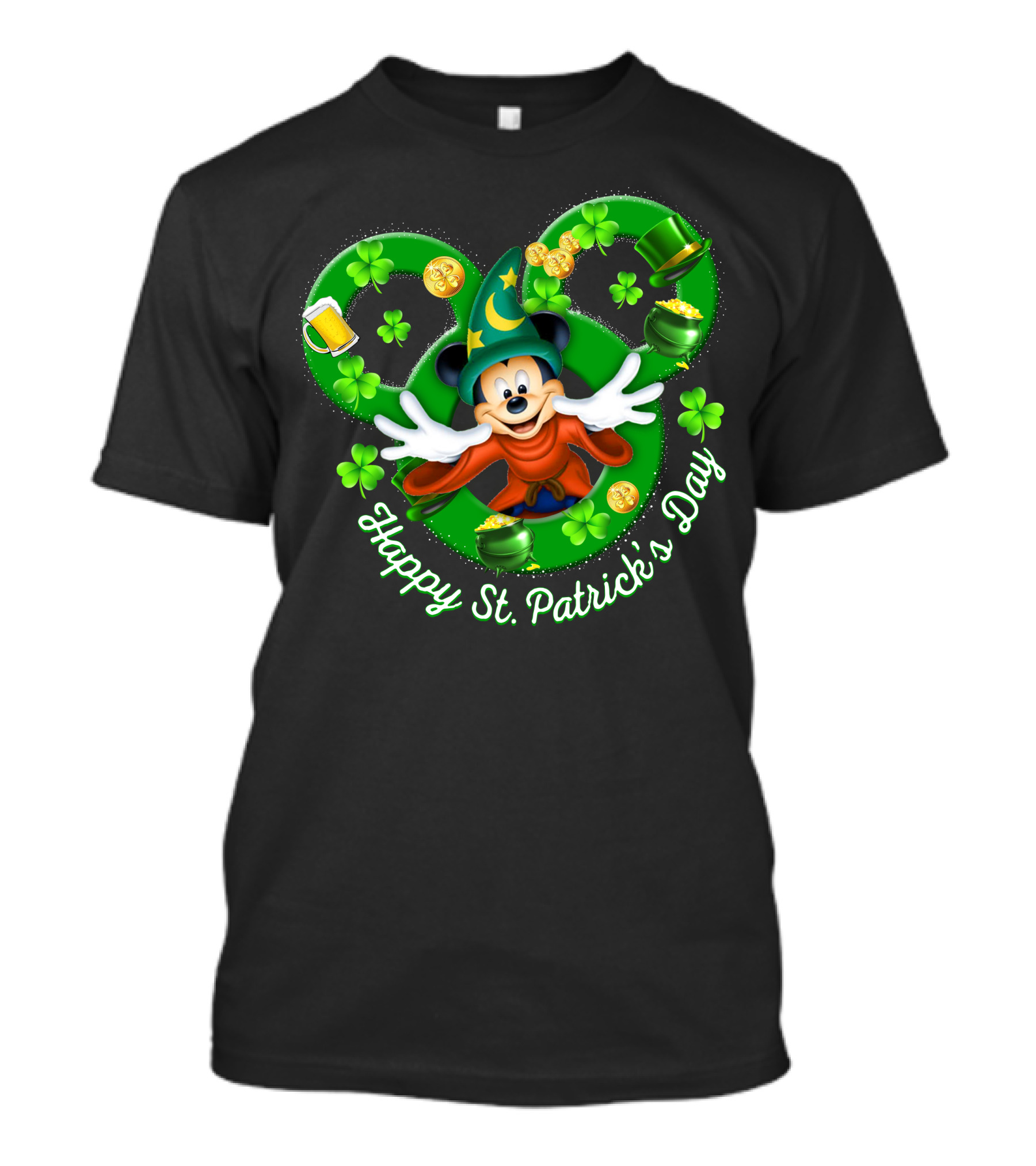 Happy St. Patrick's Day Mickey Fantasia Magic Hat Clover Coins T-Shirt