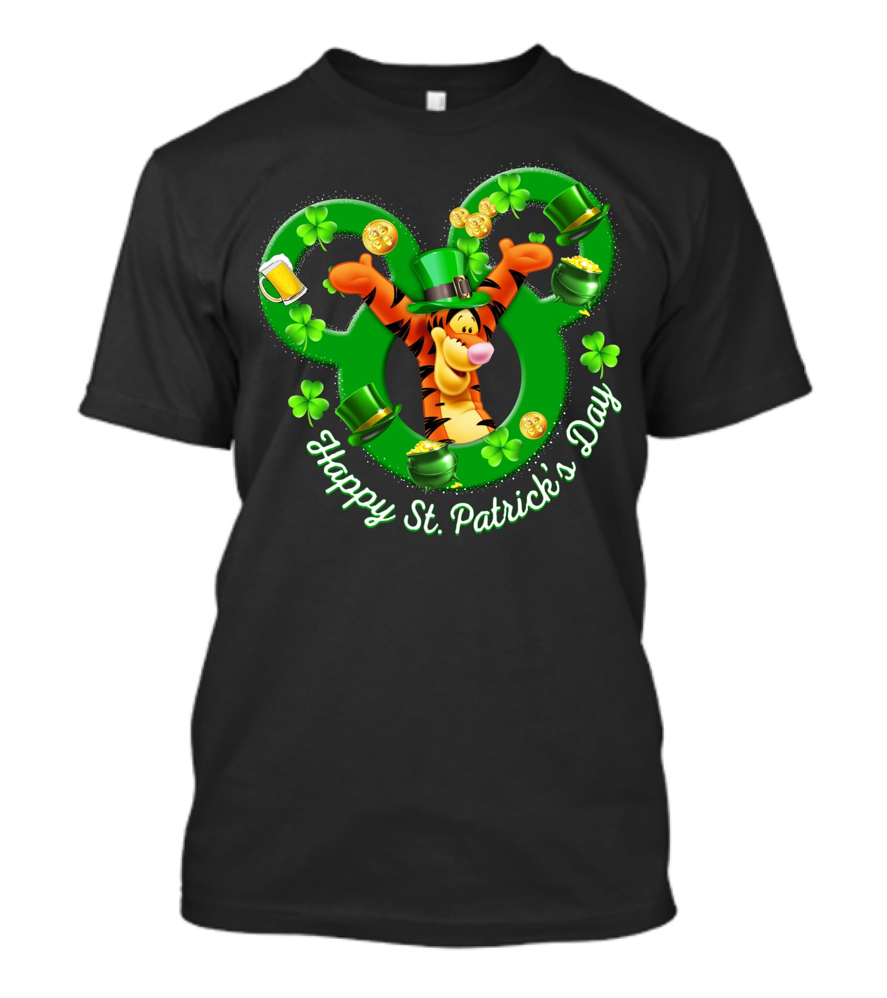 Tigger Happy St. Patrick's Day Mickey Ears Clover And Gold Coins T-Shirt