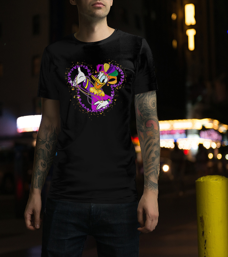 Donald Duck Mardi Gras Jester Heart Beads Celebration T-Shirt