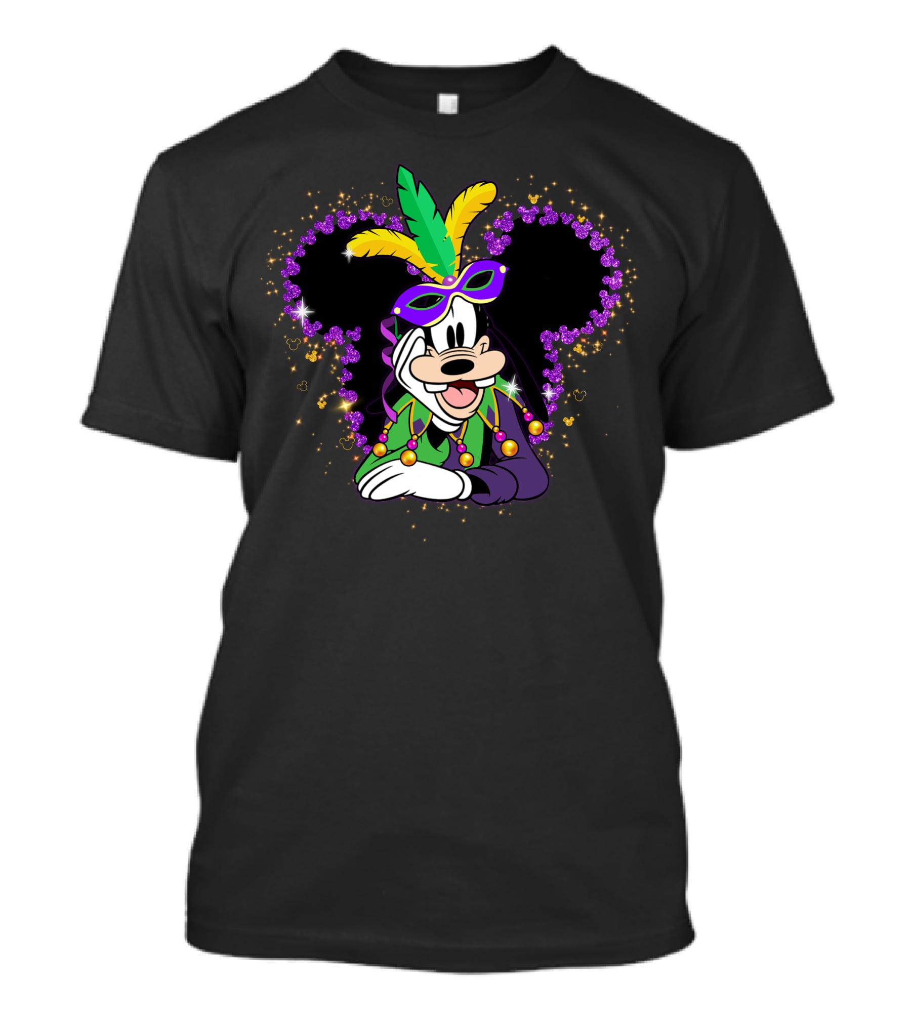 Goofy Mardi Gras Disney Mickey Ears Sparkle Feathers Mask T-Shirt