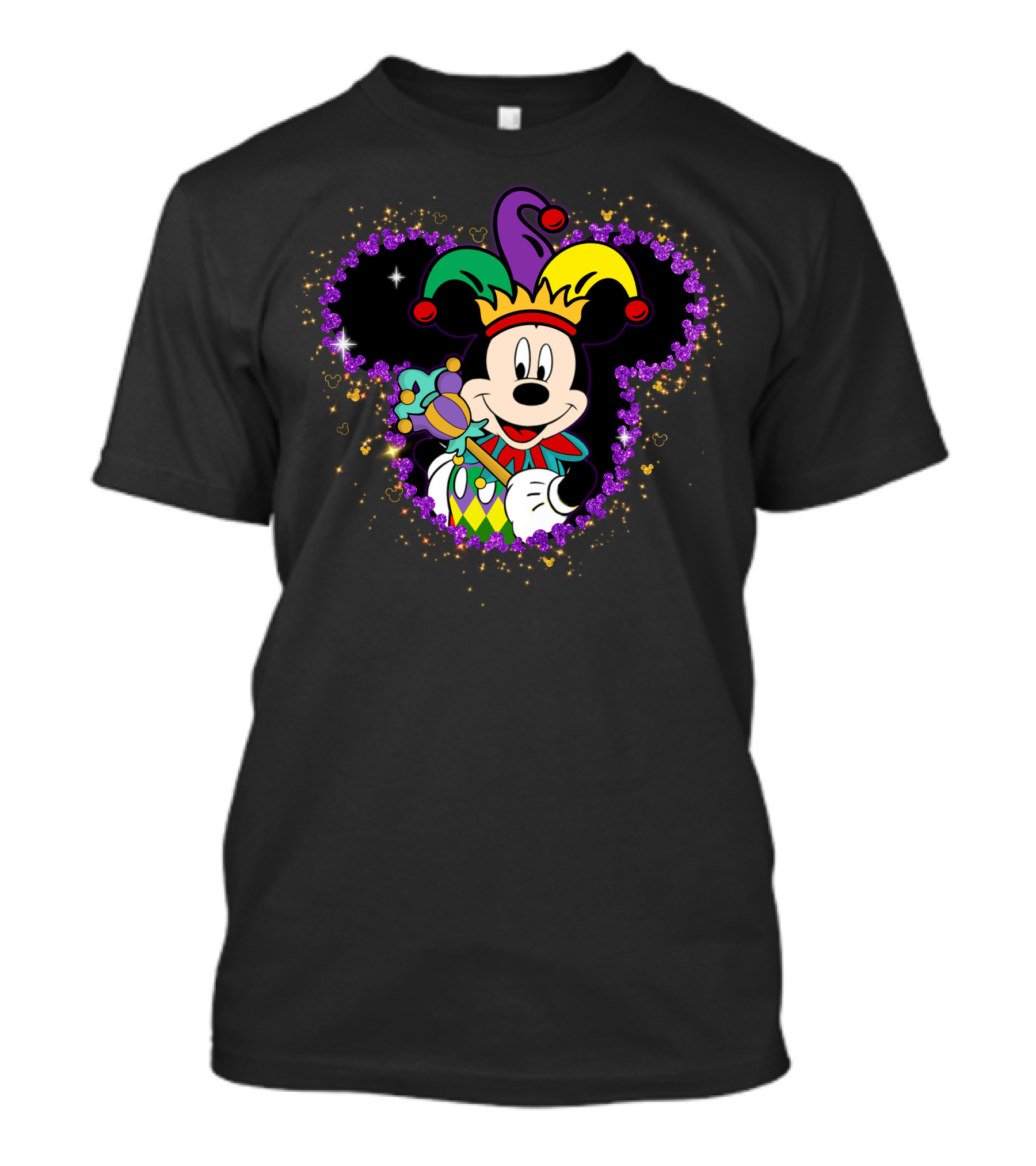 Mickey Mouse Jester Mardi Gras Magic With Crown And Scepter T-Shirt