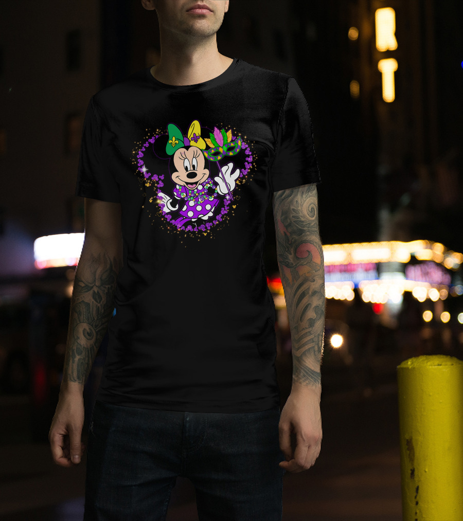 Minnie Mardi Gras Celebration With Mask And Beads T-Shirt