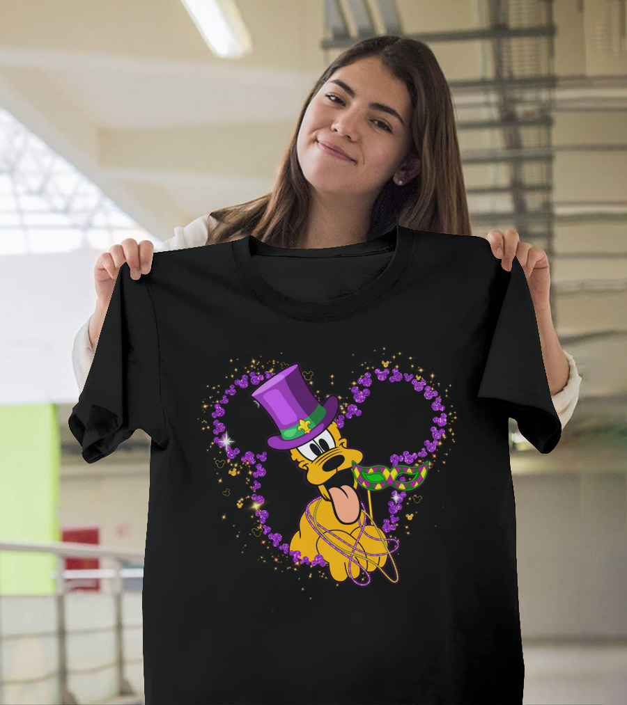 Pluto Mardi Gras Heart With Mask And Beads T-Shirt