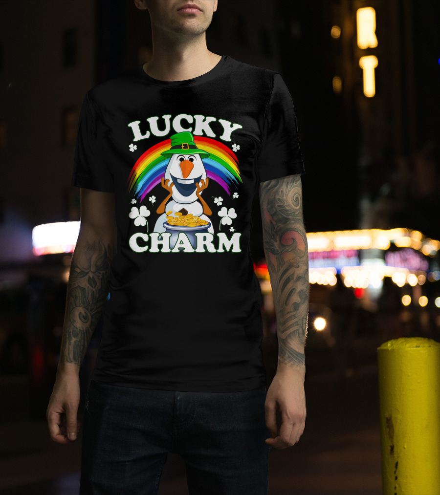 Lucky Charm Olaf Rainbow Hat Shamrocks Gold Coins T-Shirt