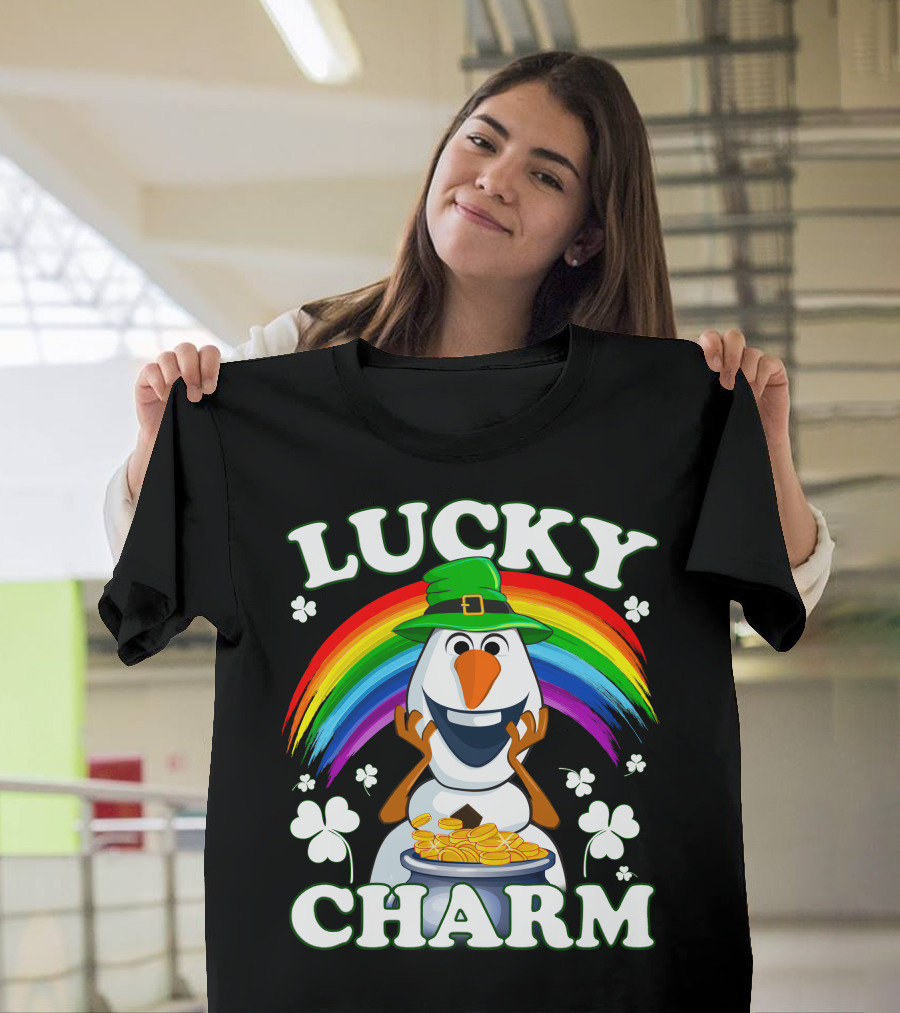 Lucky Charm Olaf Rainbow Hat Shamrocks Gold Coins T-Shirt