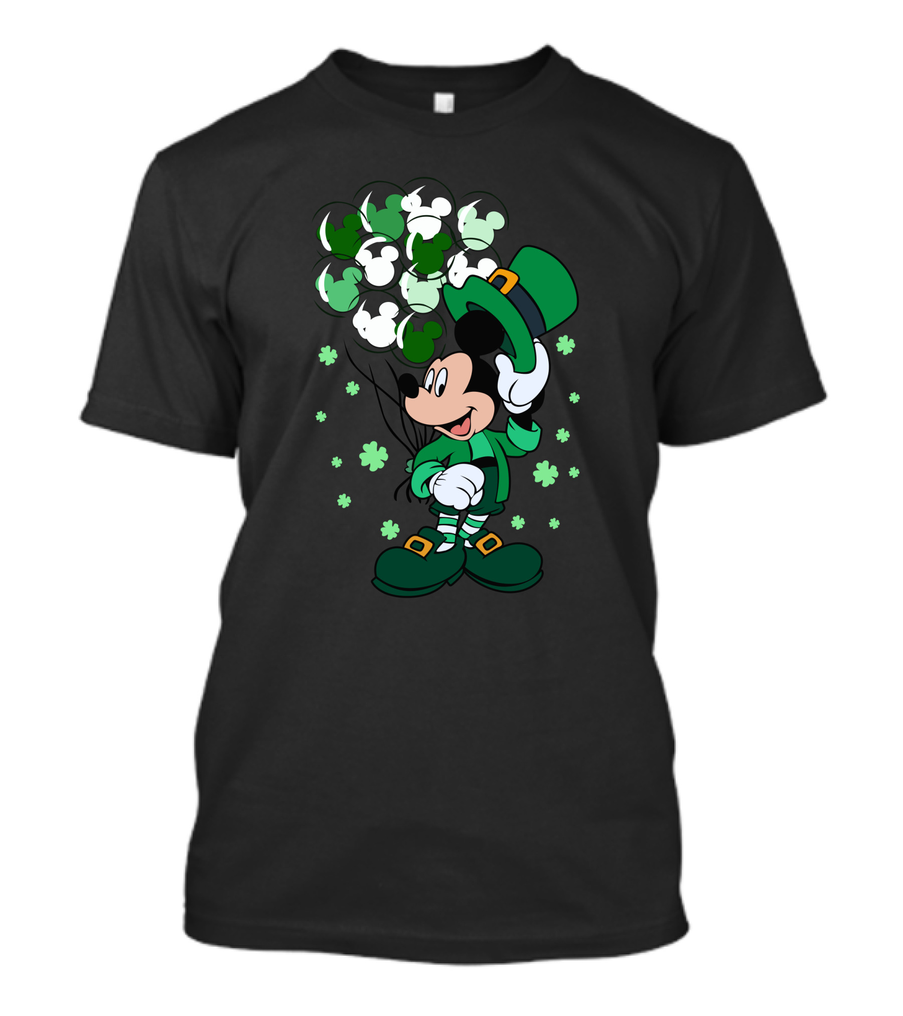 Mickey Mouse St Patrick's Day Celebration With Leprechaun Outfit And Shamrock Balloons T-Shirt