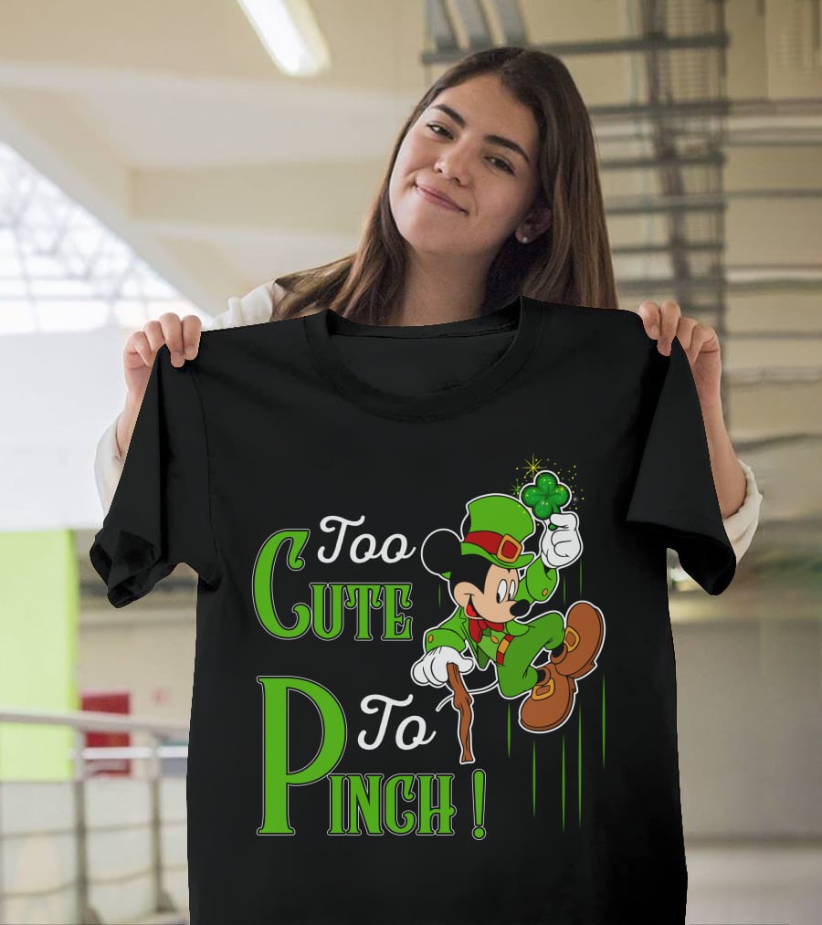 Too Cute To Pinch Leprechaun Character With Shamrock And Walking Stick T-Shirt