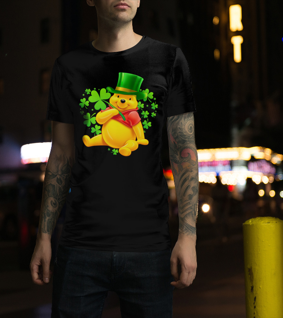 Pooh Bear St. Patrick's Day With Shamrocks And Green Hat T-Shirt