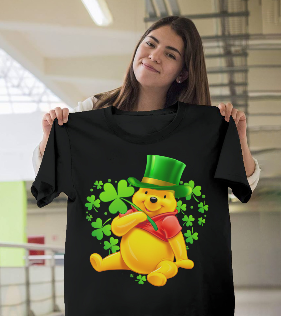 Pooh Bear St. Patrick's Day With Shamrocks And Green Hat T-Shirt