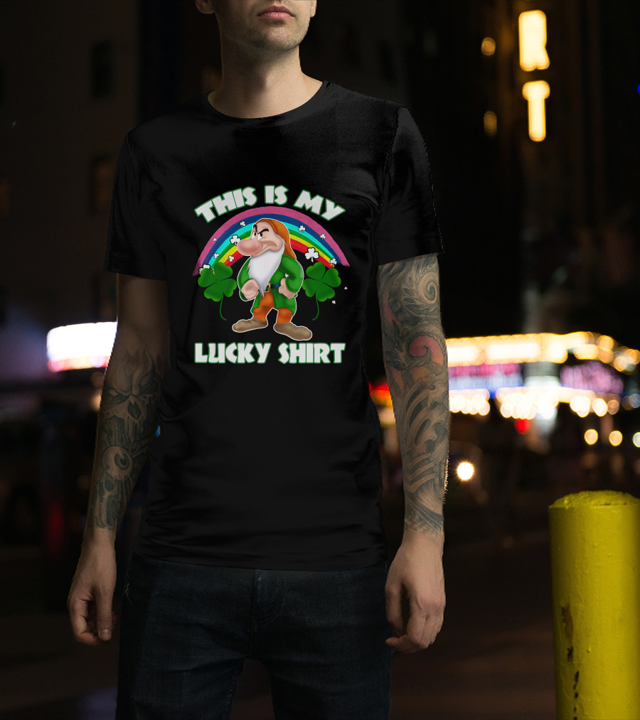This Is My Lucky Shirt Grumpy Dwarf Rainbow Clover T-Shirt