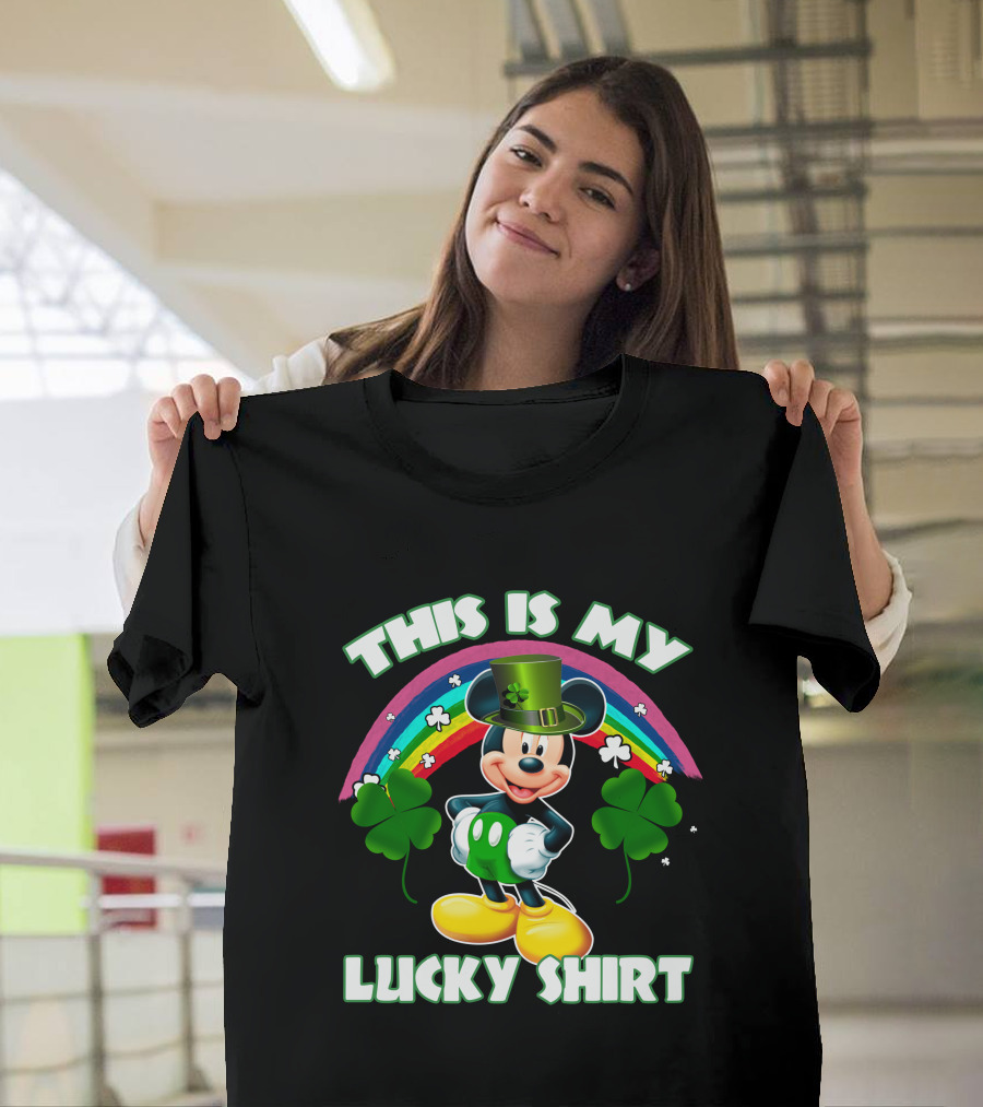 This Is My Lucky Shirt Mickey Mouse Rainbow Four-Leaf Clover T-Shirt