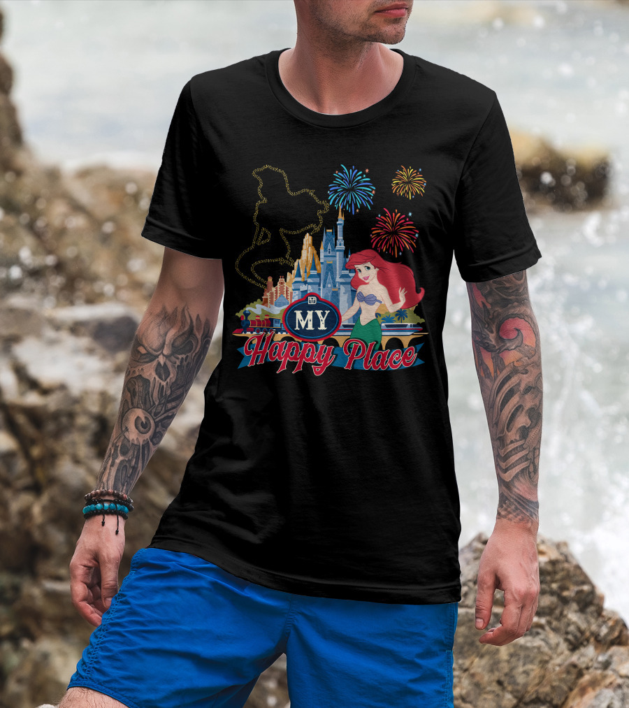 My Happy Place Disney Ariel Fireworks Castle T-Shirt
