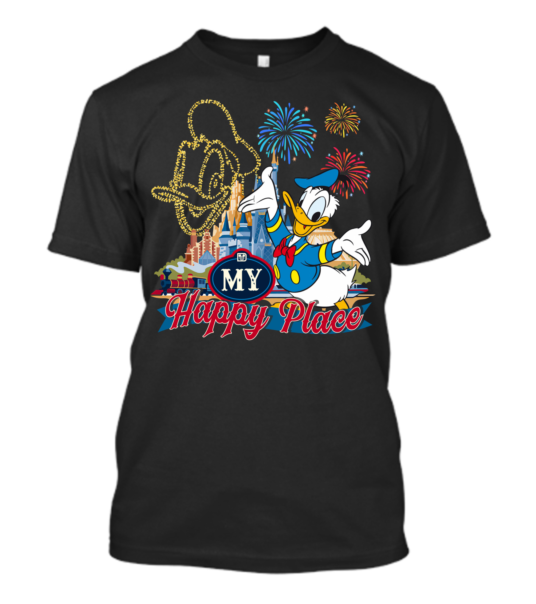 My Happy Place Donald Duck Fireworks Mickey Ears T-Shirt