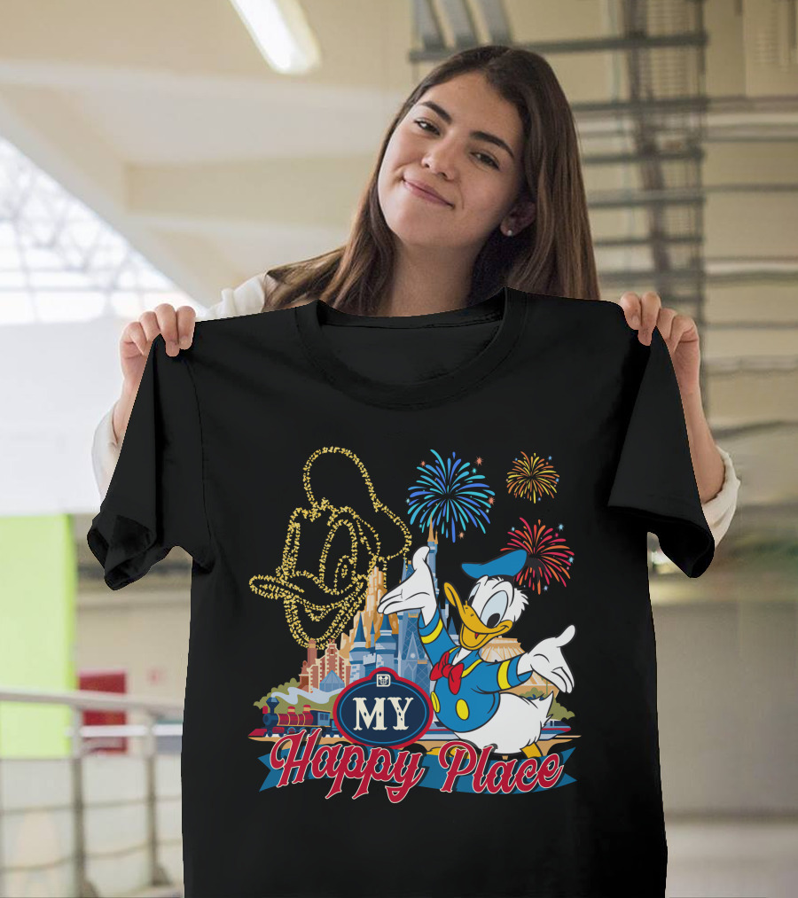 My Happy Place Donald Duck Fireworks Mickey Ears T-Shirt