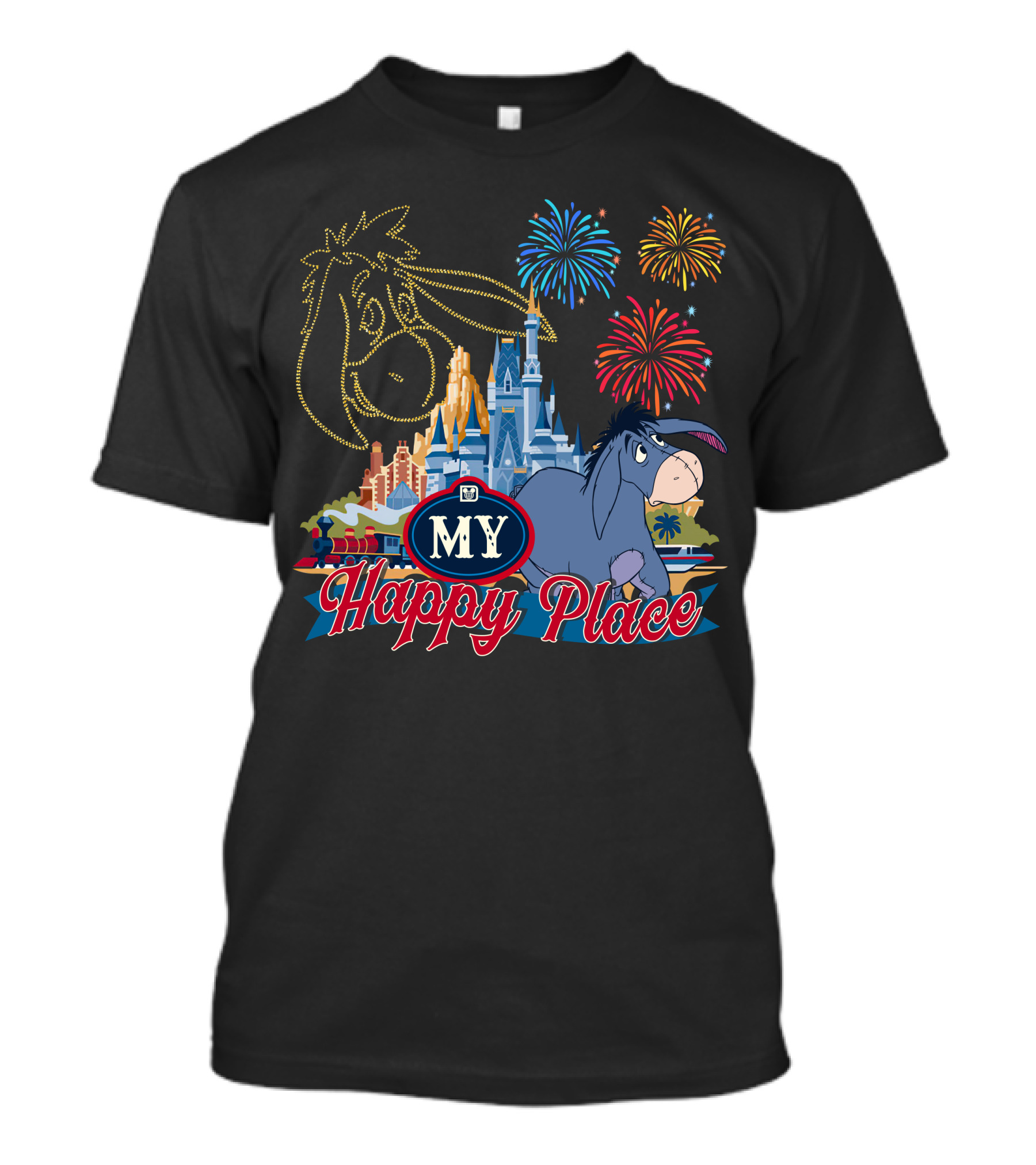 Eeyore My Happy Place Fireworks Castle T-Shirt