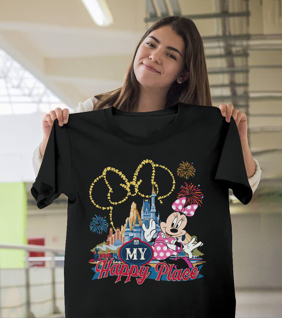 Minnie My Happy Place Fireworks Castle T-Shirt