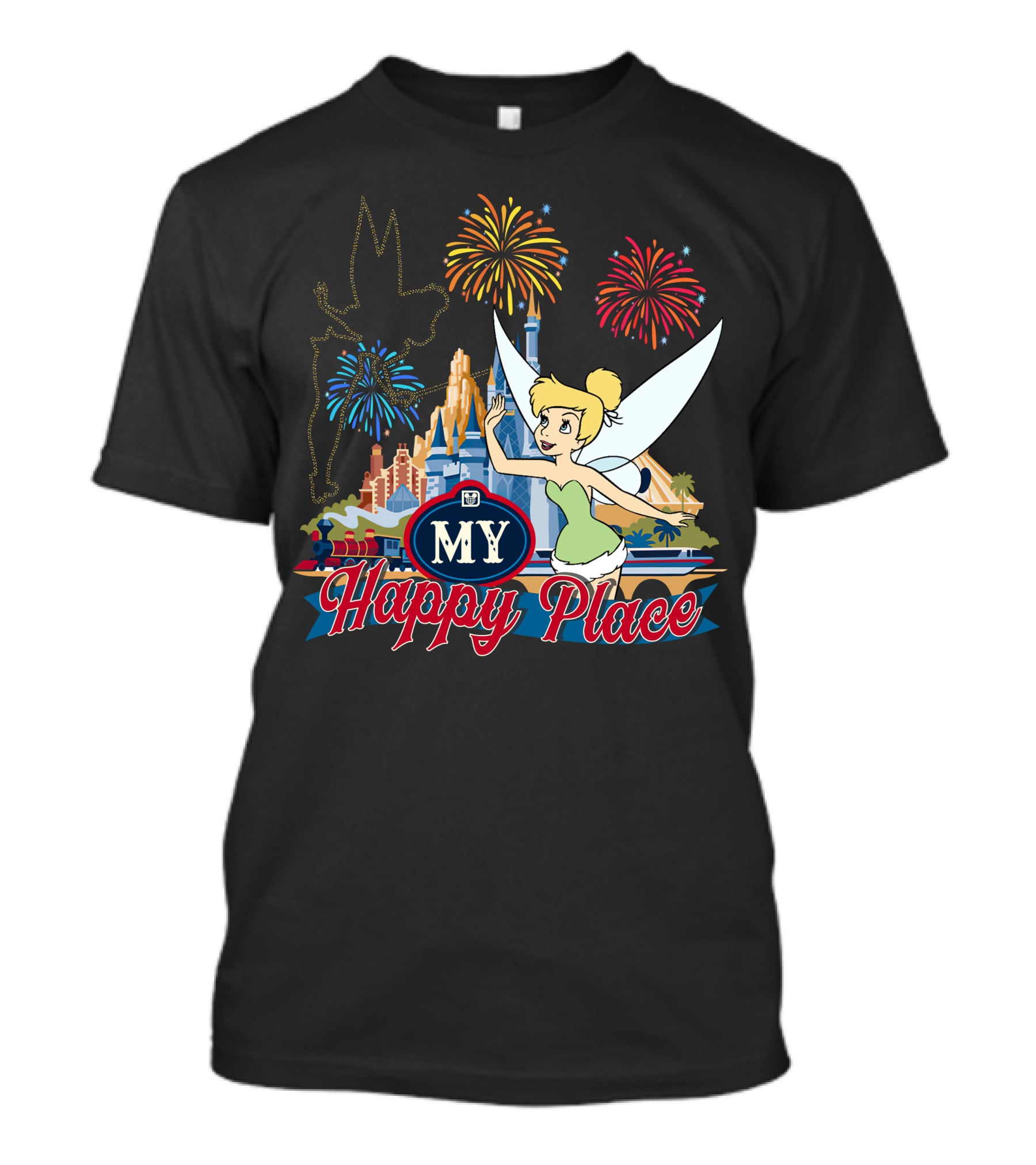 Tinker Bell My Happy Place Fireworks And Castle T-Shirt