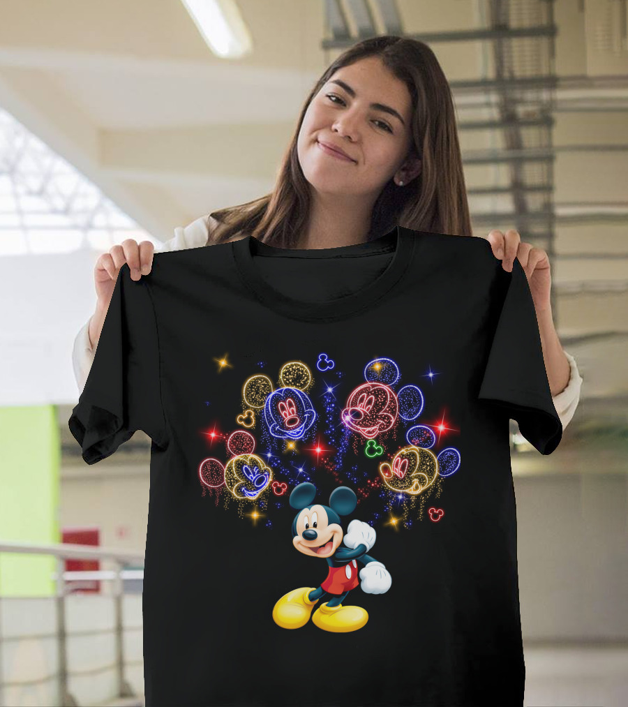 Mickey Mouse Neon Fireworks Celebration T-Shirt