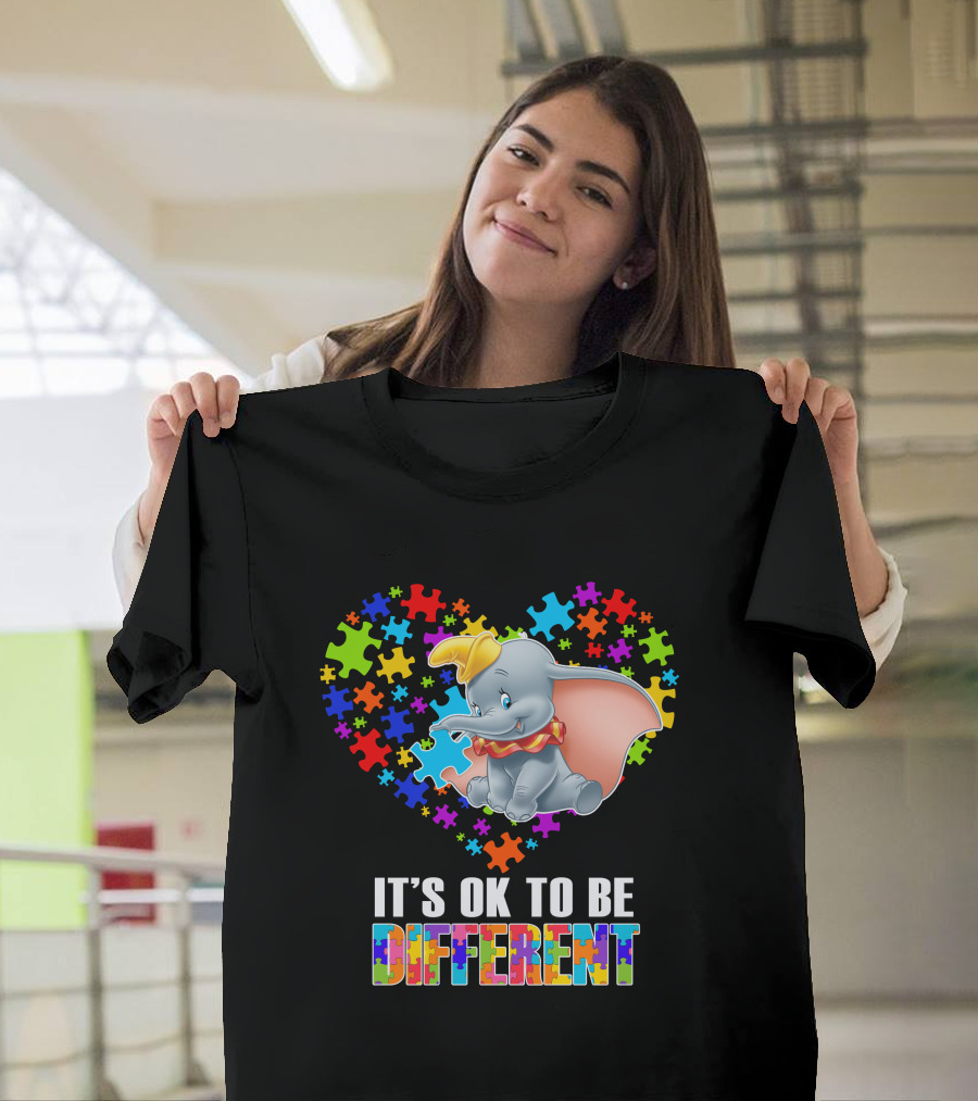 It's Ok To Be Different Dumbo Puzzle Heart T-Shirt