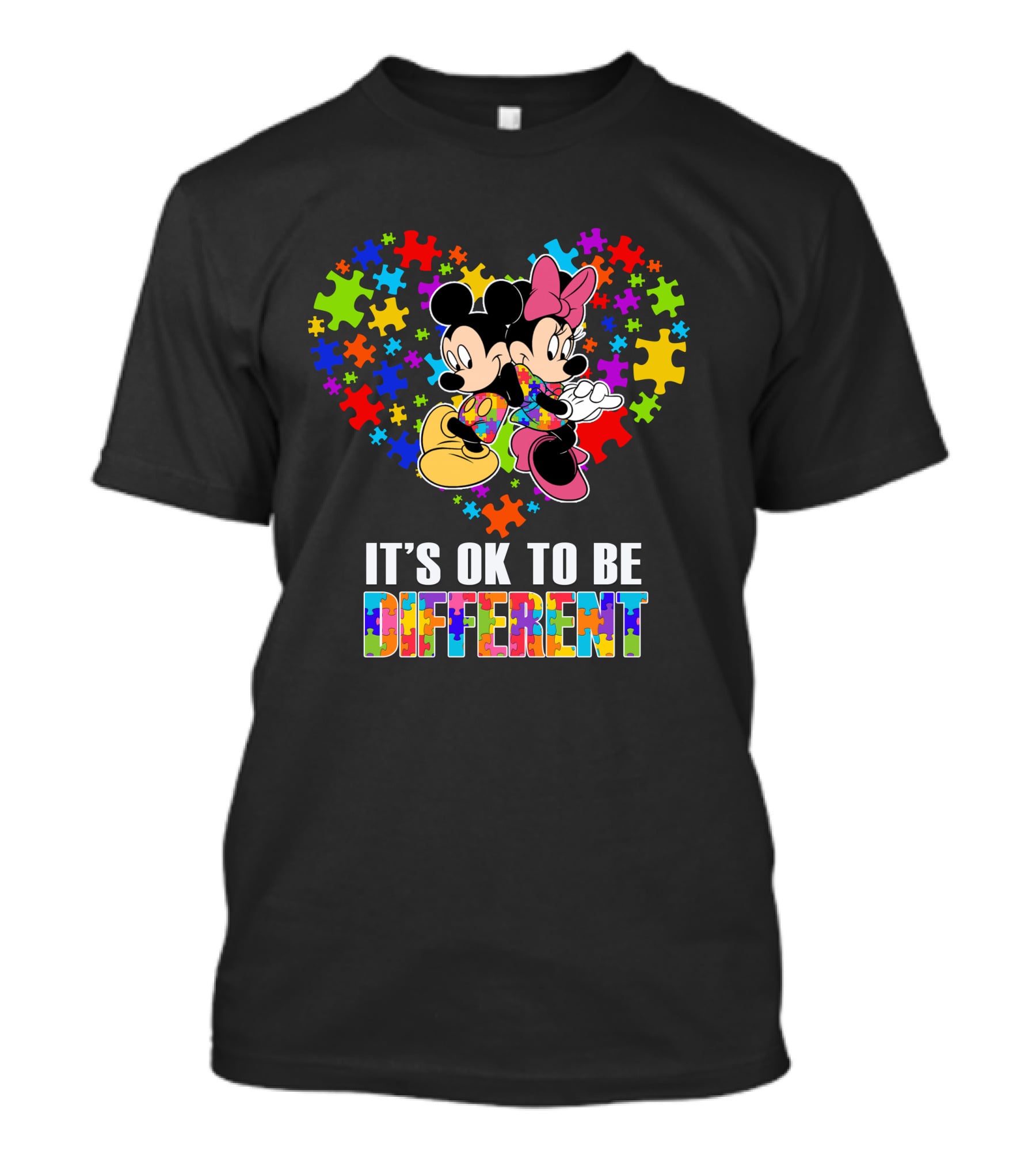 Mickey Minnie It's Ok To Be Different Puzzle Pieces Heart T-Shirt