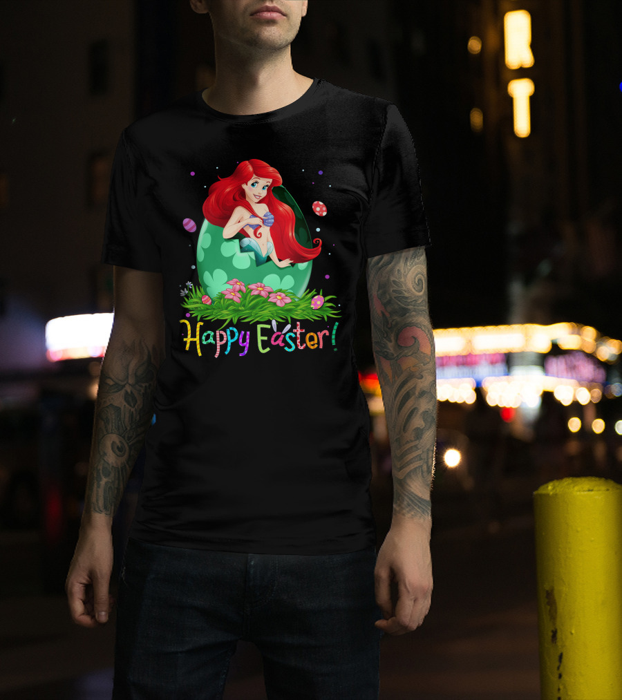 Happy Easter Ariel Egg And Flowers T-Shirt