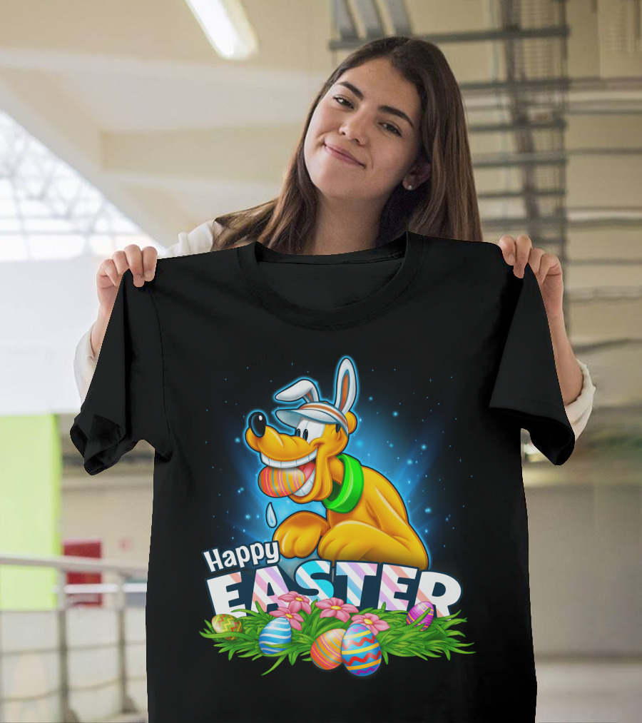 Happy Easter Pluto Colorful Eggs Bunny Ears T-Shirt