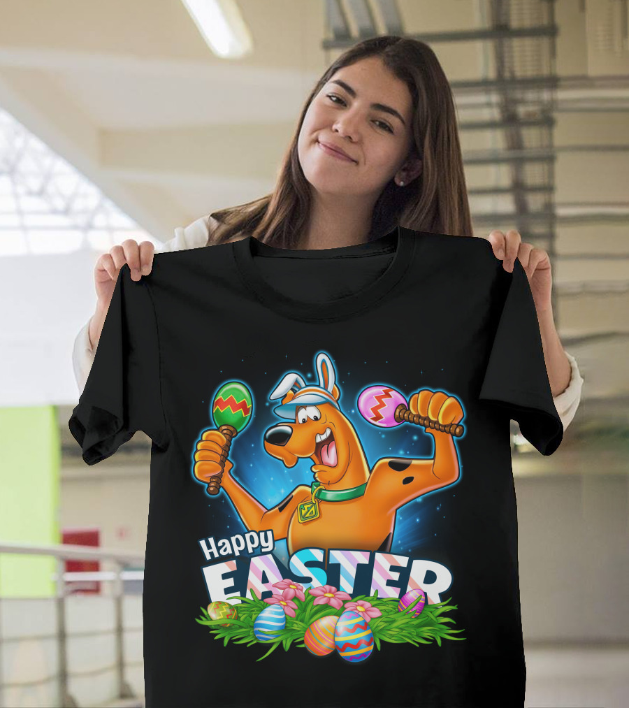 Scooby Doo Celebrates Happy Easter with Colorful Eggs and Maracas T-Shirt