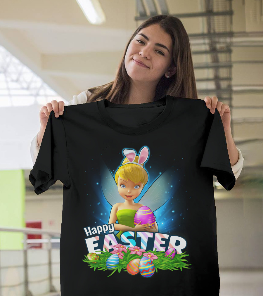 TINKER BELL Happy Easter with Colorful Eggs and Flowers T-Shirt