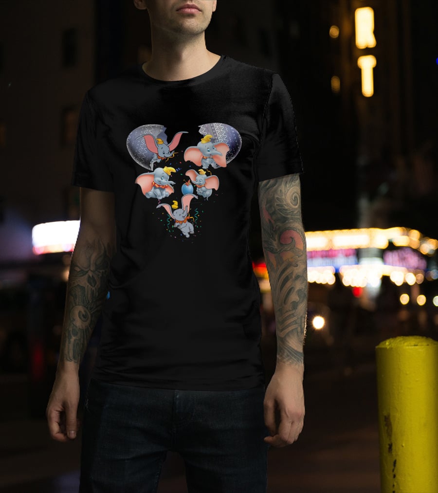 Dumbo Heart-Shaped Celebration With Confetti And Blue Balloon T-Shirt