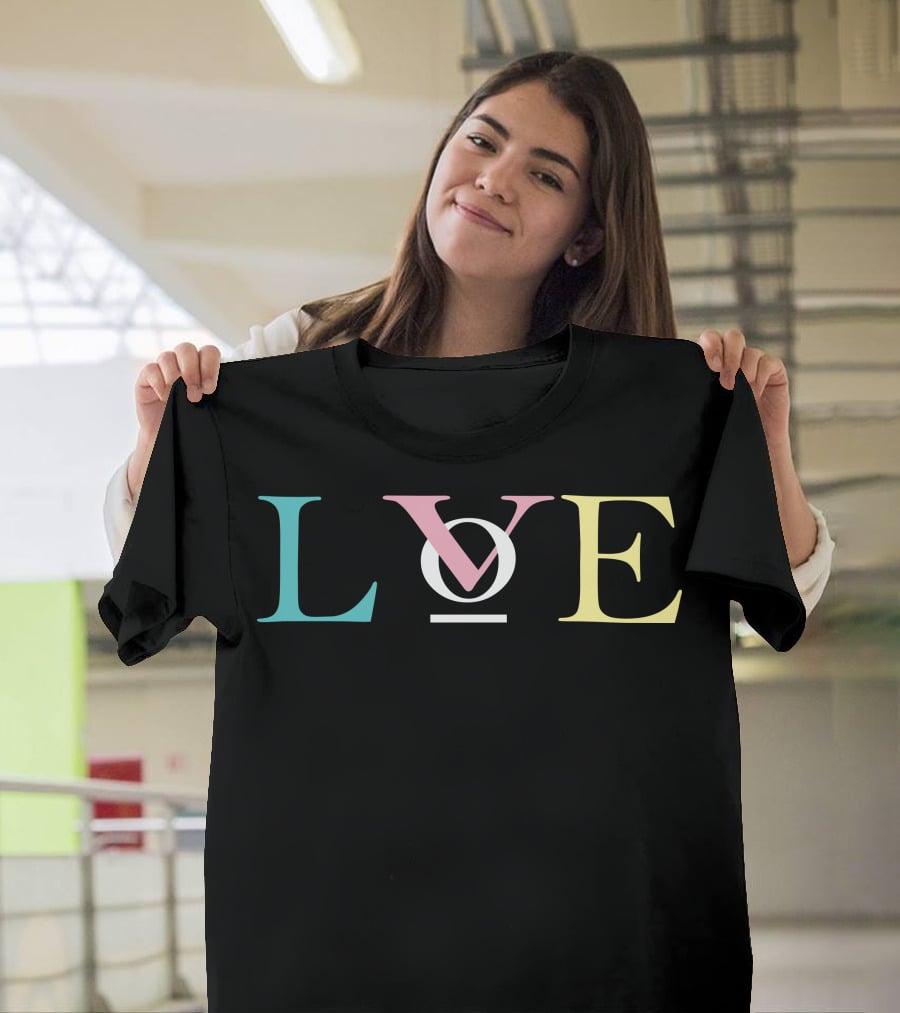 LOVE OV Letters With Pastel Colors And Circle T-Shirt