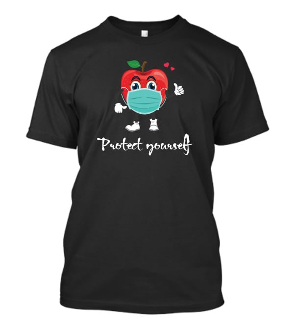 Protect Yourself Masked Apple Cartoon With Hearts T-Shirt