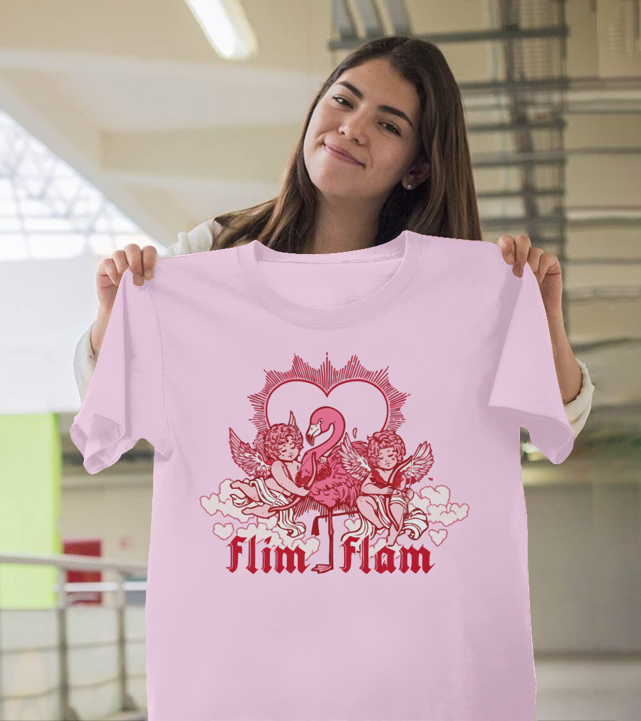 Flim Flam Cherub Light Pink Heart Flamingo T-Shirt