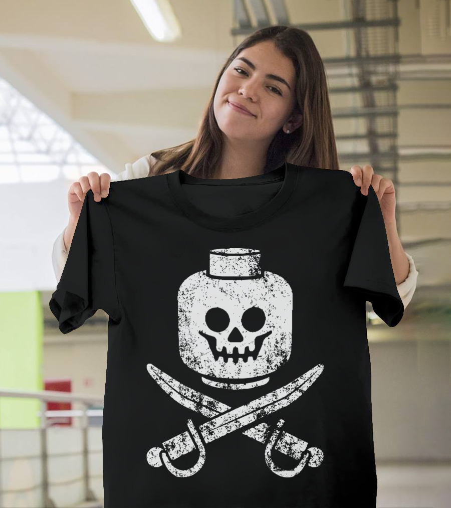 Dead Bricks Tell No Tales Pirate Skull And Crossbones Minifigure Head T-Shirt