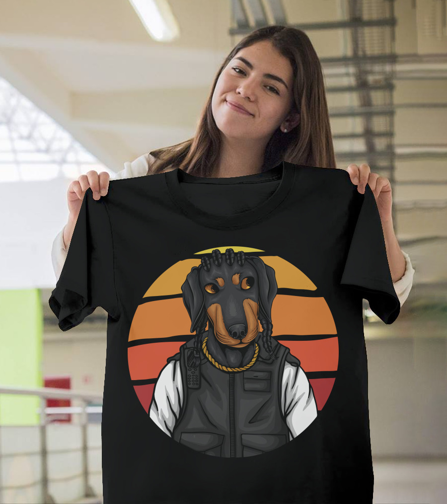 Police Dachshund Vest Braids Sunset T-Shirt