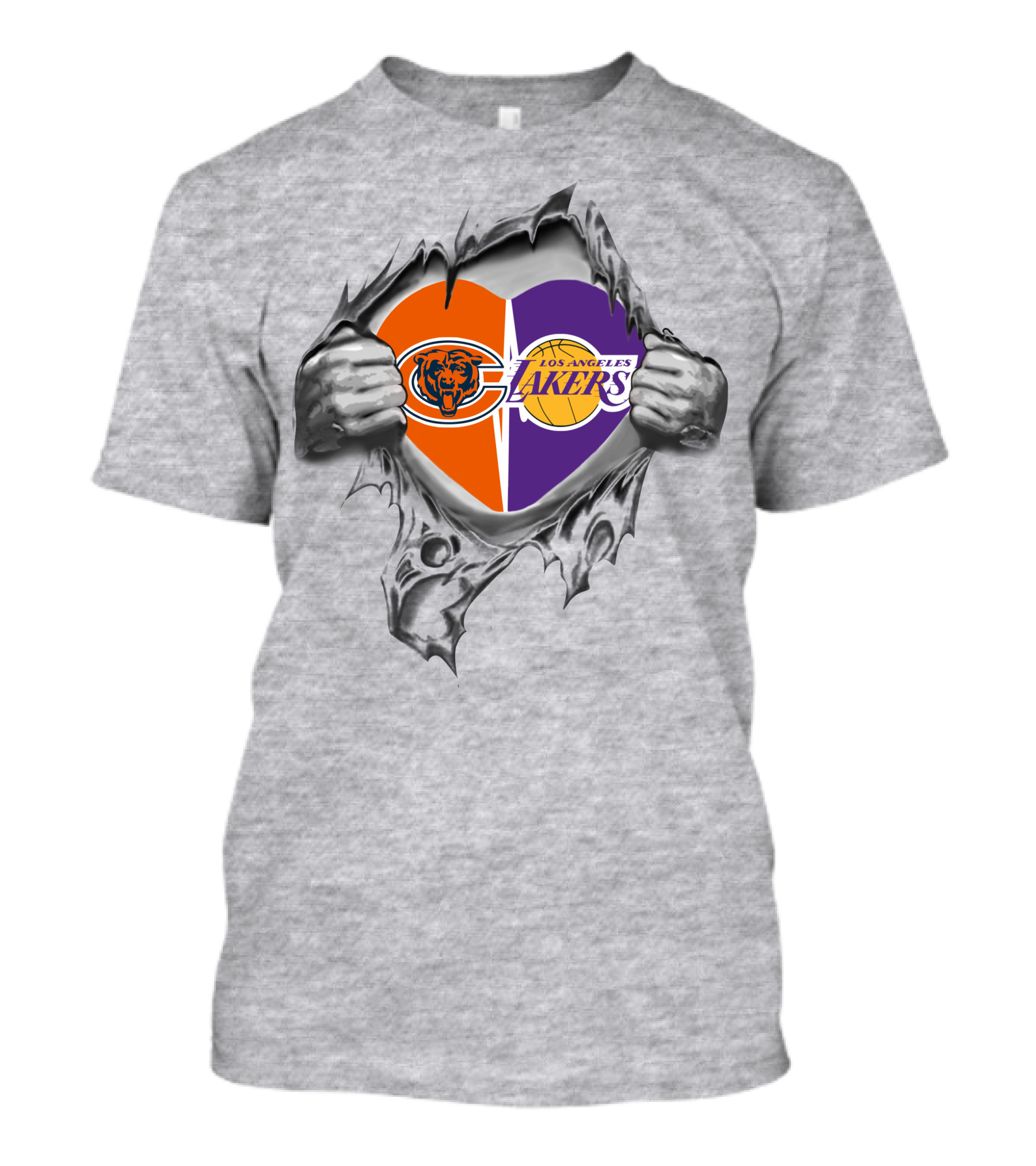 Bears Lakers Heart Torn Open With Chicago And Los Angeles Logos T-Shirt