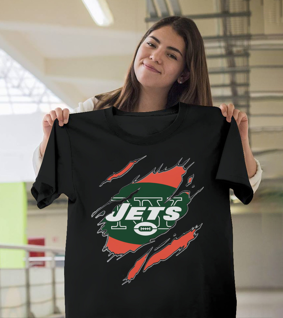 New York Jets Claw Mark Logo With Green And Red Oval T-Shirt